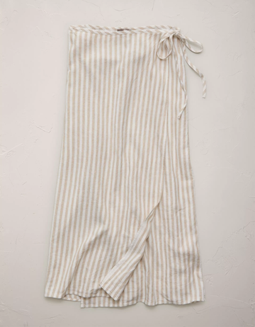 Linen‑Blend Tie Waist Wrap Midi Long Skirt